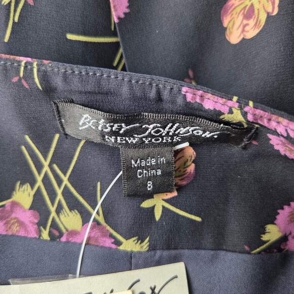 Vintage Y2K Betsey Johnson 8 Silk Cocktail Black Floral Purple Dress Coquette - Picture 3 of 7